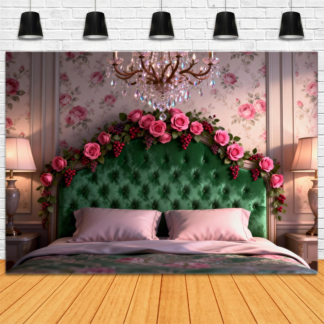 Fond Photo Boudoir Élégance Lustre Émeraude Rose RR62-52