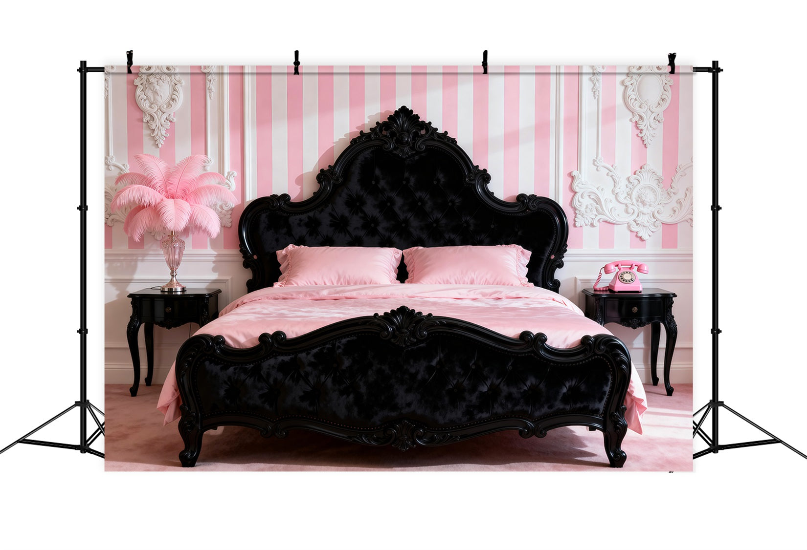 Toile de fond Boudoir Élégance Rayures Roses Baroques RR62-56