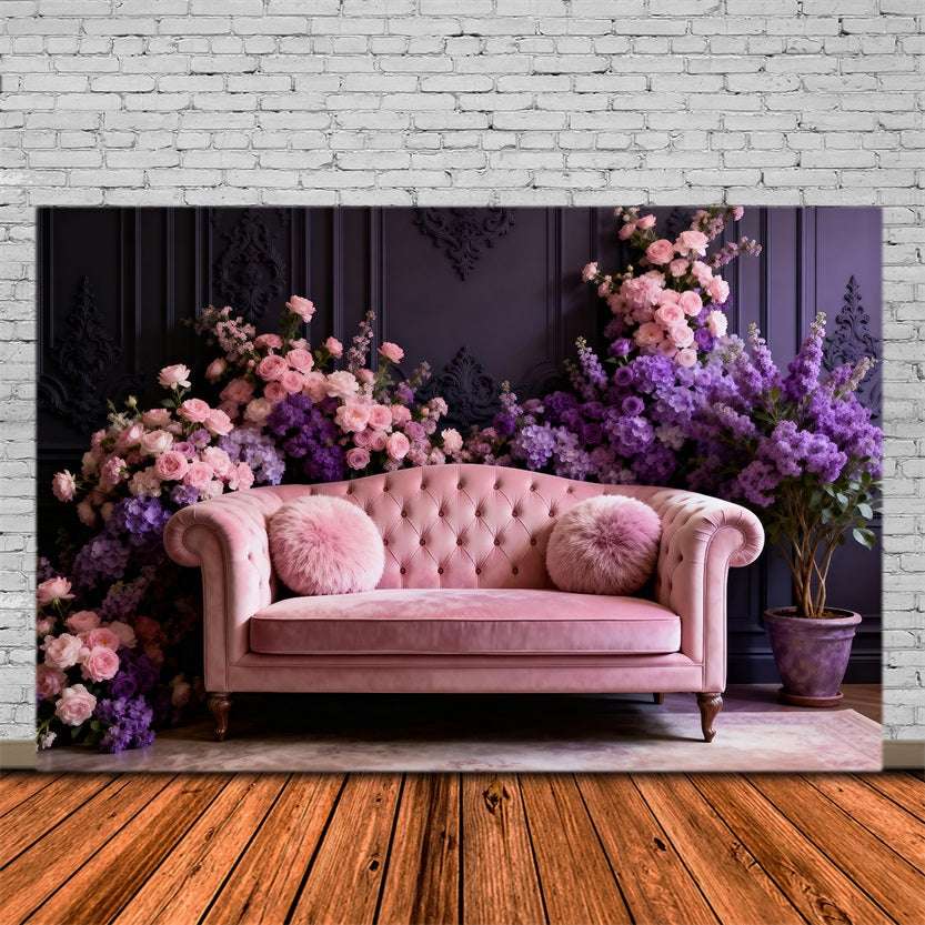 Toile de fond Studio Boudoir Canapé Velours Blush Floral RR62-63