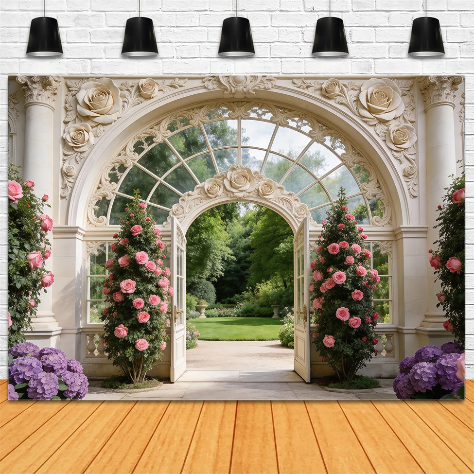 Toile de Fond Jardin Porte Palais Élégante Portail De Roses RR62-7