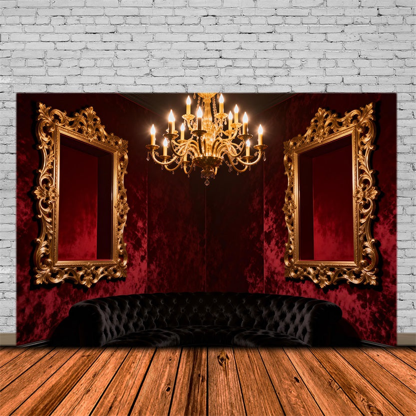 Fond Studio Boudoir Salon Miroir Doré Velours Cramoisi RR62-75
