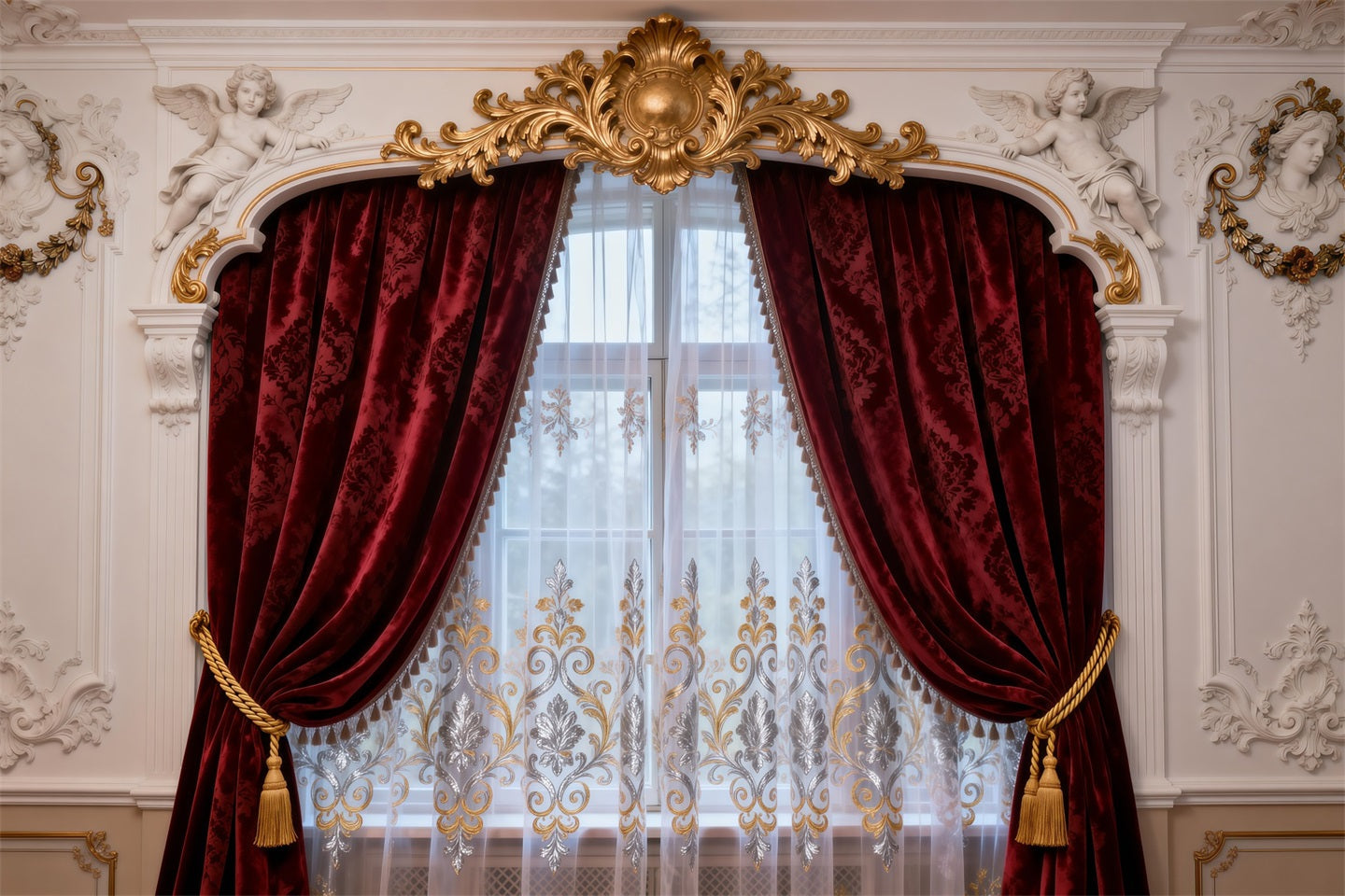 Toile de fond Photo Boudoir Draperie Velours Chérubin Baroque RR62-79