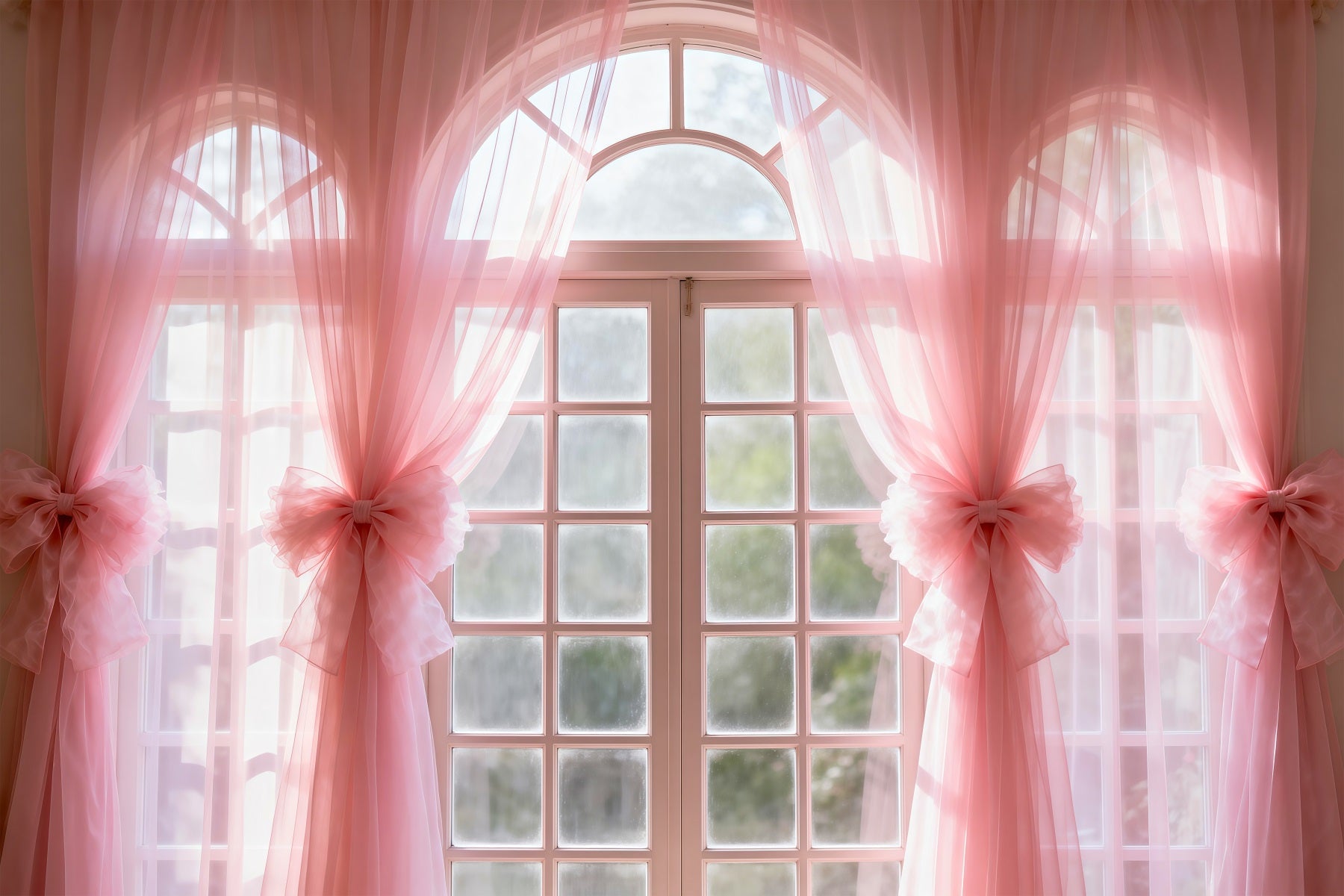 Fond Studio Boudoir Fenêtre Lumière Voilage Blush Nœud RR62-80
