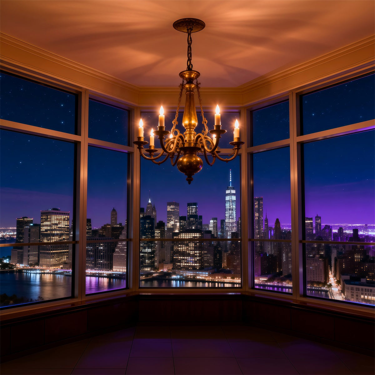 Toile de fond Boudoir Lustre Bougies Horizon Minuit RR62-81