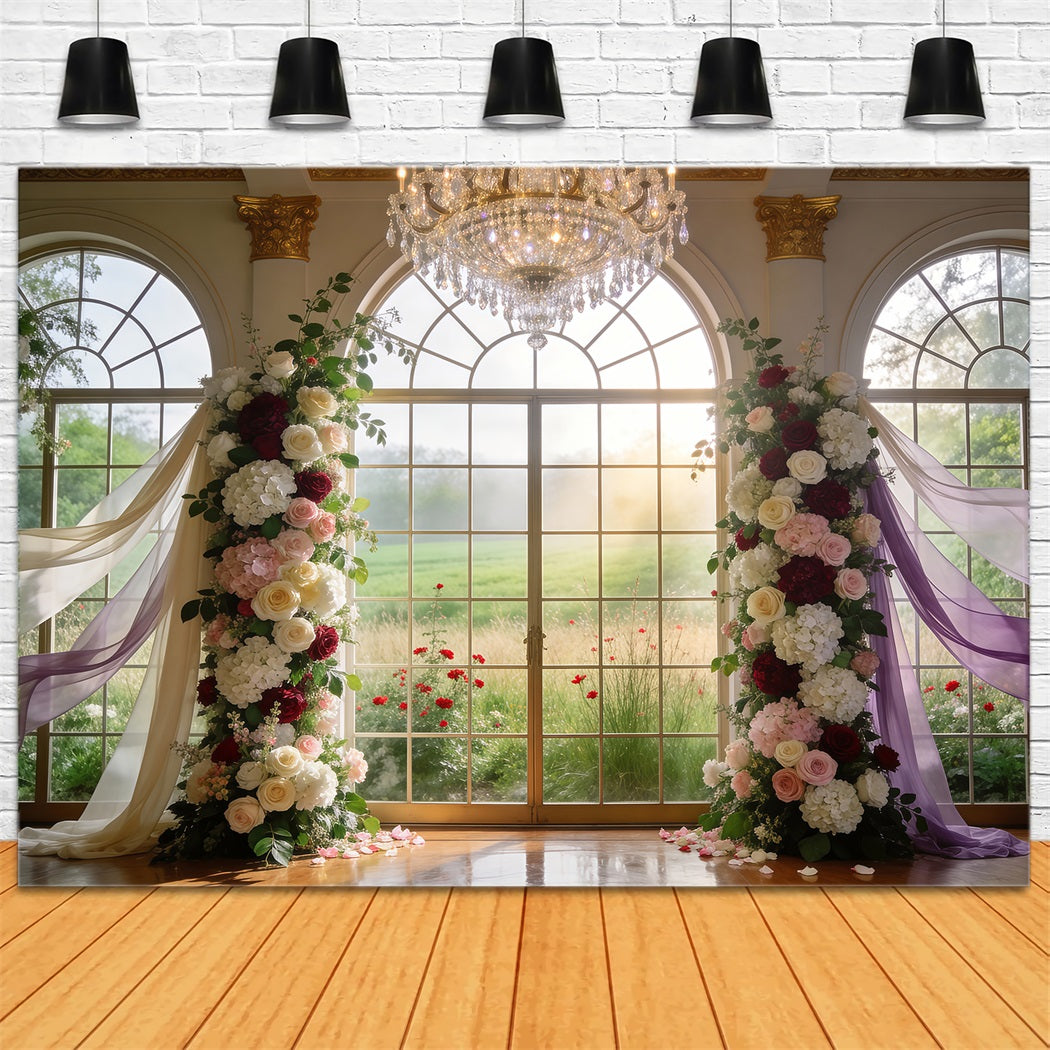 Fond Studio Fleurs de Printemps Fenêtre Cristal Grandiose Arche Florale RR62-9