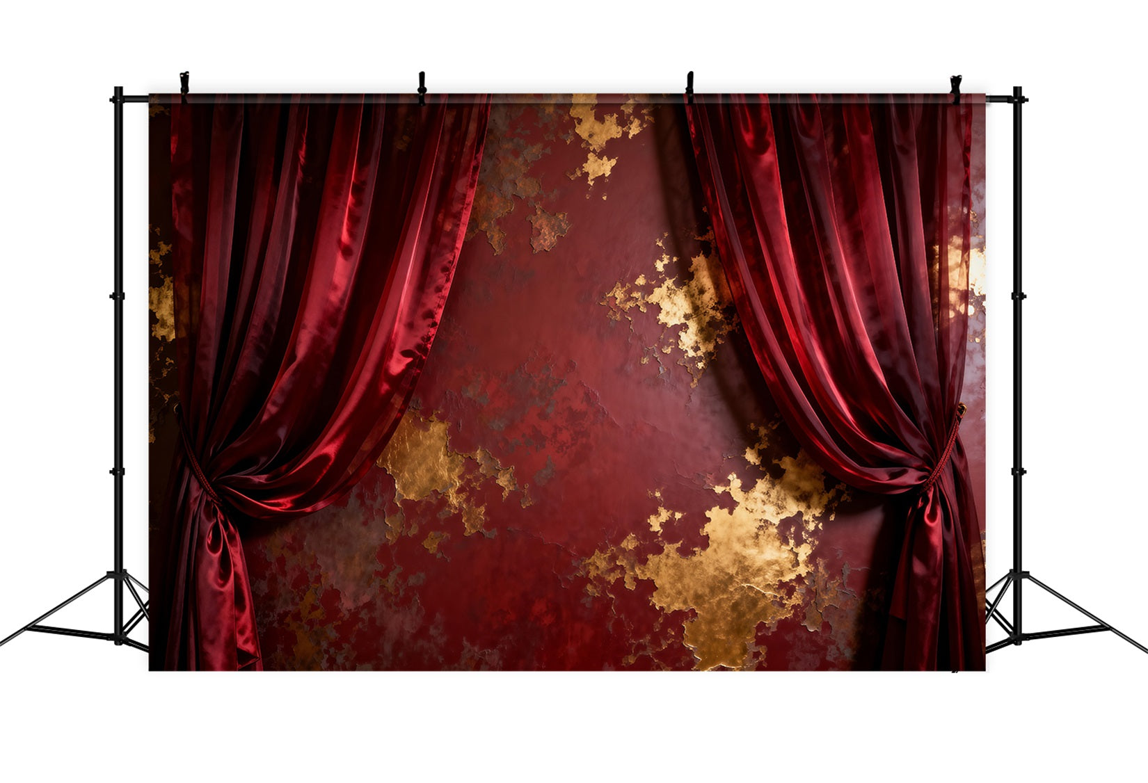 Fond Studio Boudoir Texture Rideau Velours Cramoisi Doré RR62-90