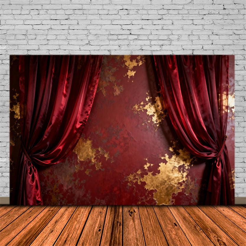 Fond Studio Boudoir Texture Rideau Velours Cramoisi Doré RR62-90