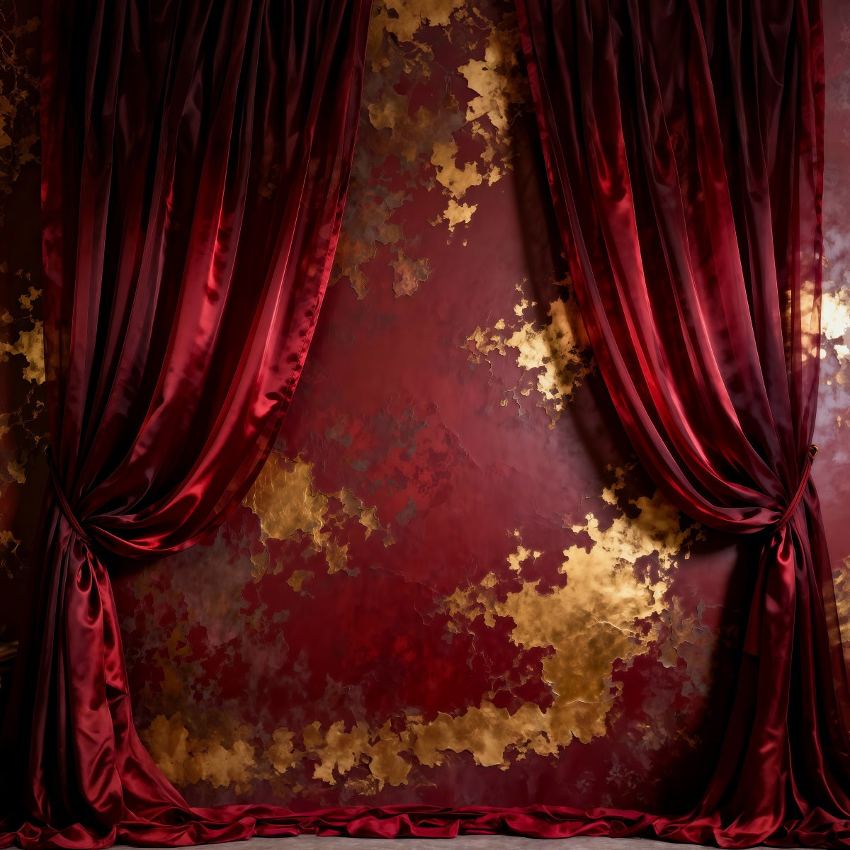 Fond Studio Boudoir Texture Rideau Velours Cramoisi Doré RR62-90