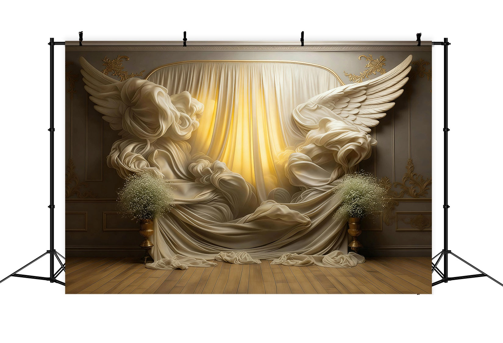 Toile de fond Boudoir Lueur Draperie Ailes Dorées RR62-96