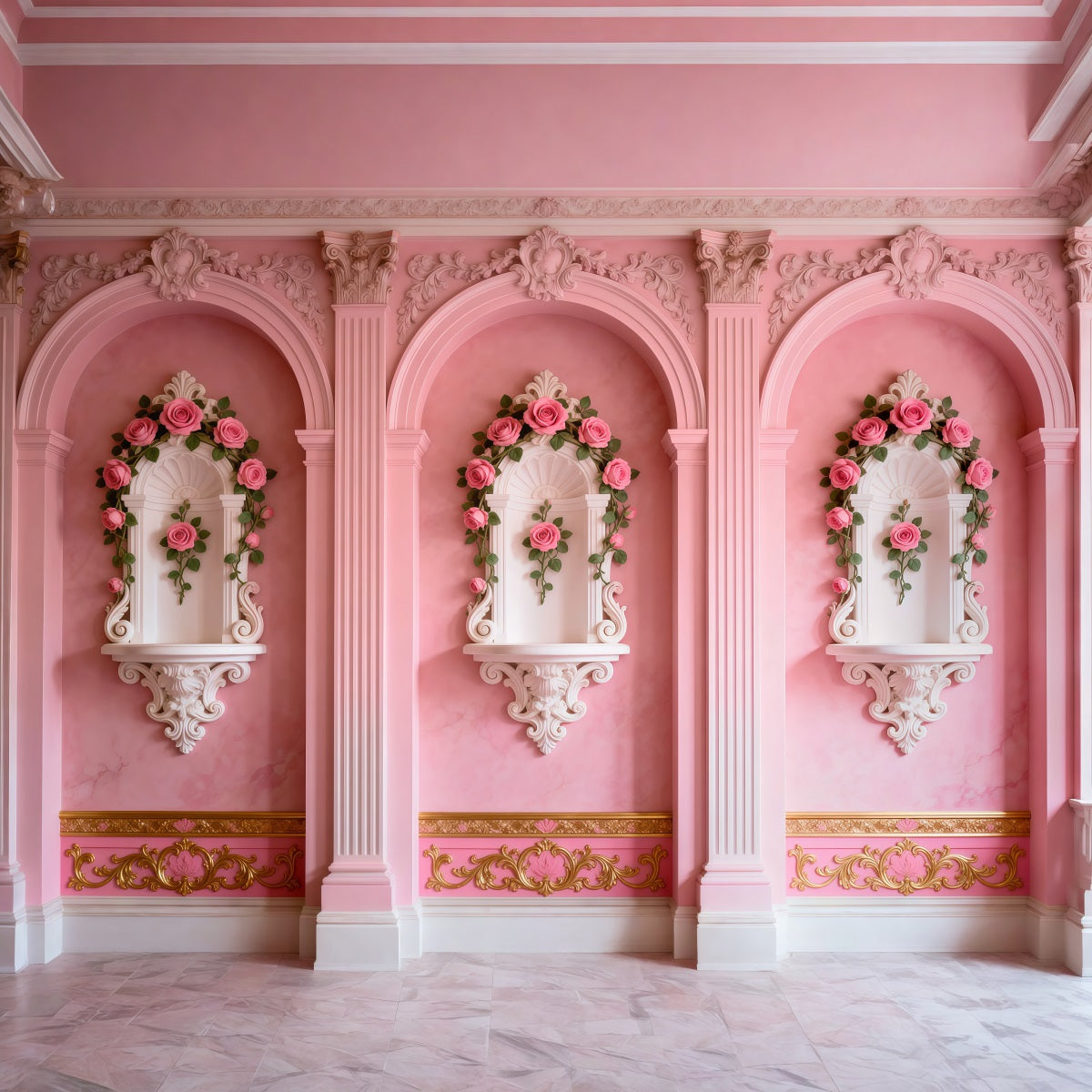 Fond Photo Boudoir Alcôve Arches Roses Blush RR62-97