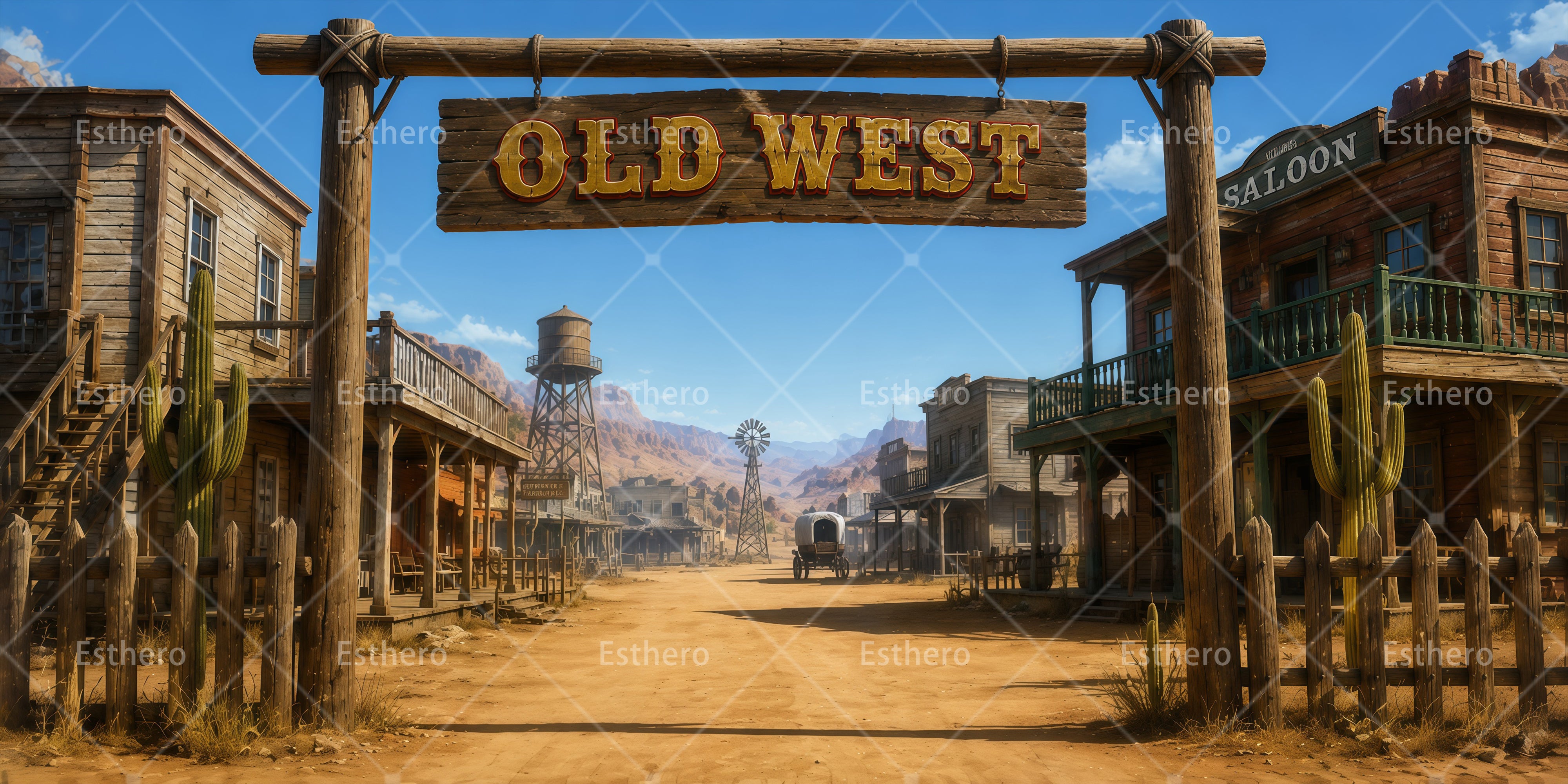 Toile de fond Far West ville du désert décor scène VBS RR65-T10