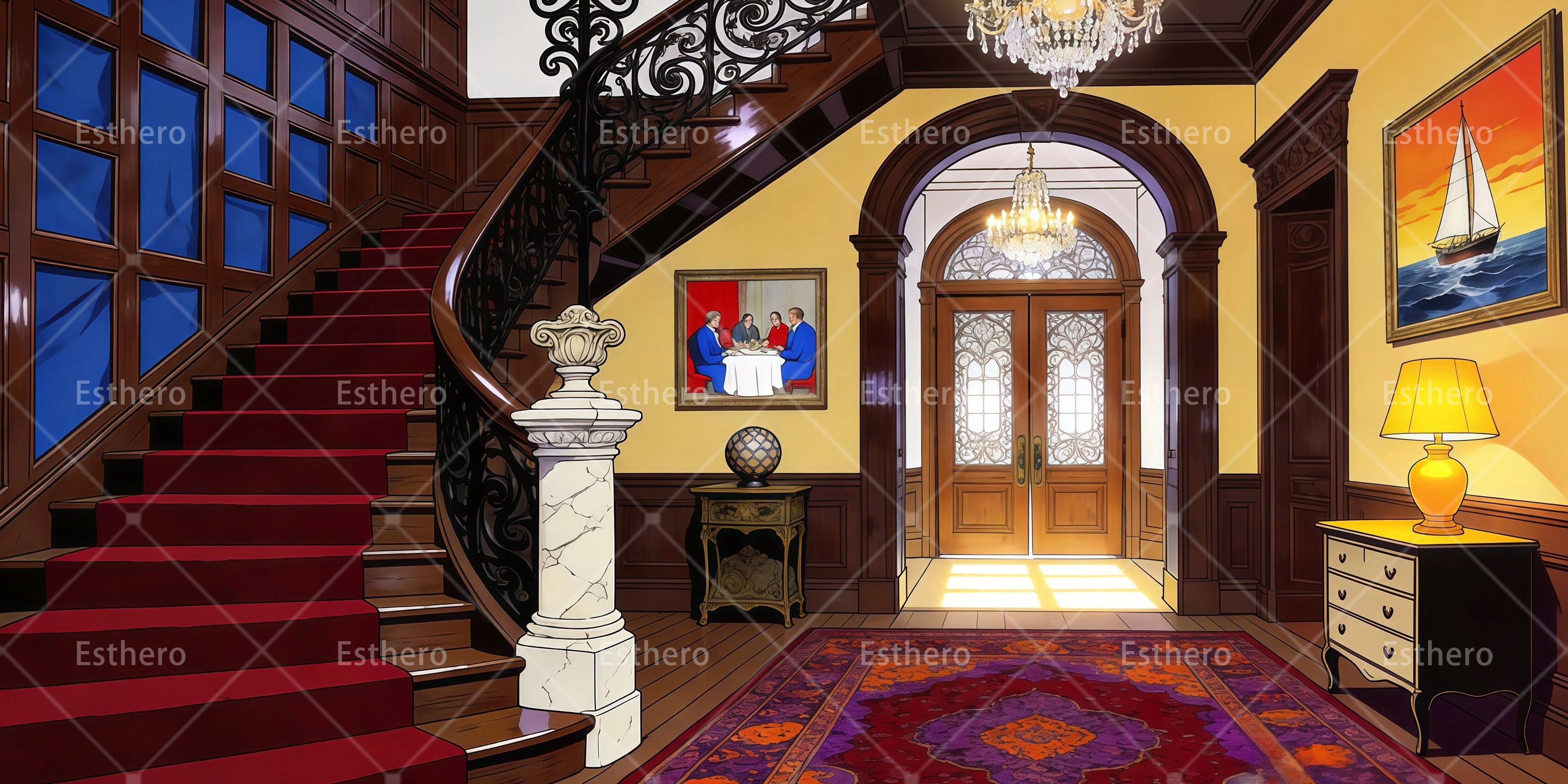Toile de fond salon de manoir décor de théâtre RR65-T20