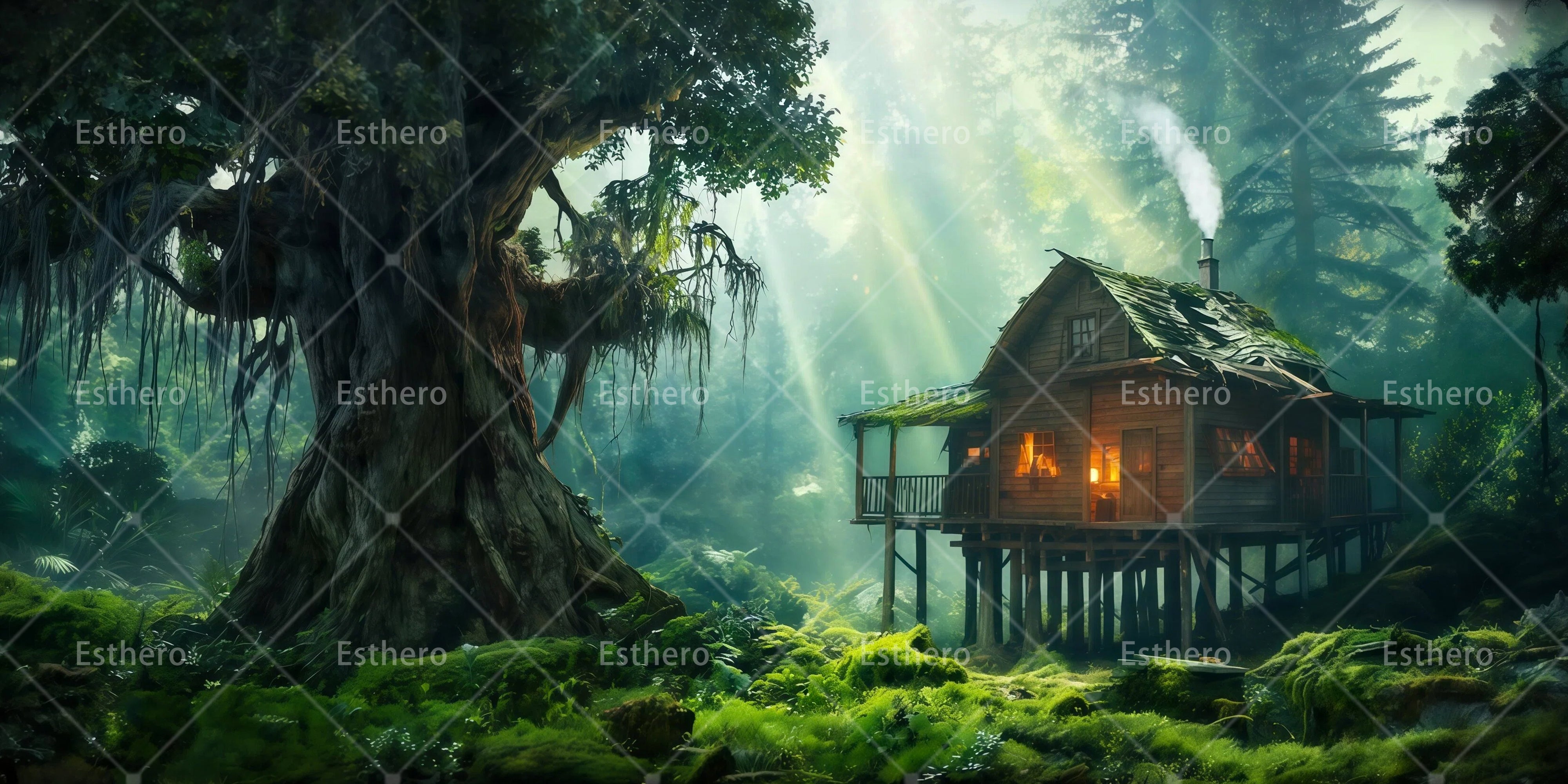 Toile de fond cabane dans les bois décor de scène RR65-T59