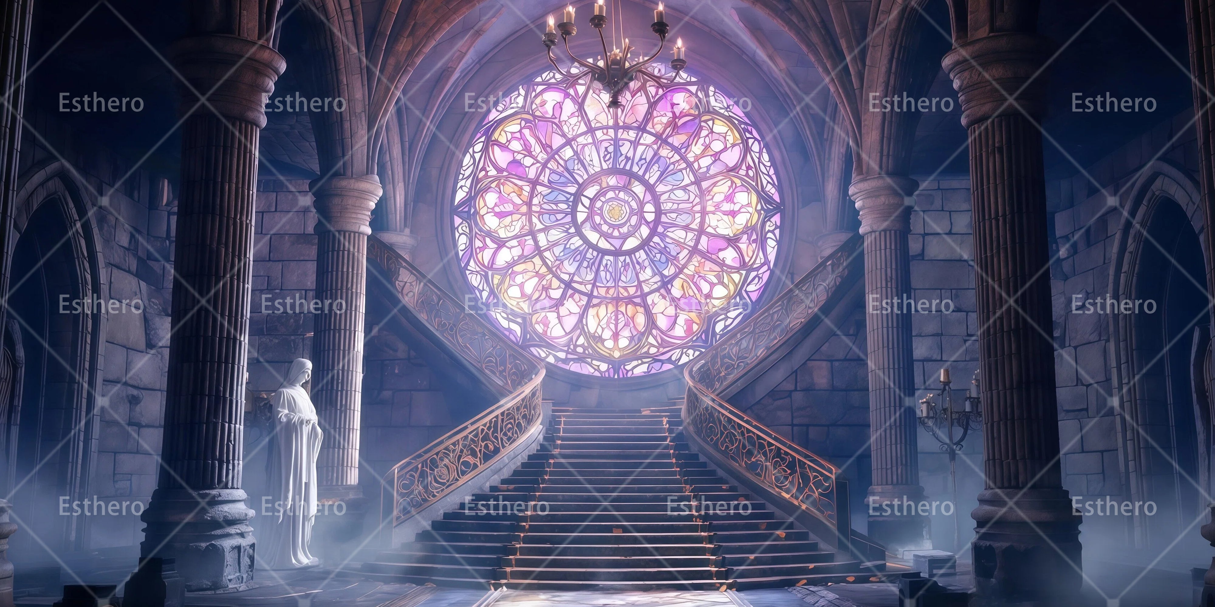 Toile de fond de cathédrale médiévale décor de scène pour église RR65-T77