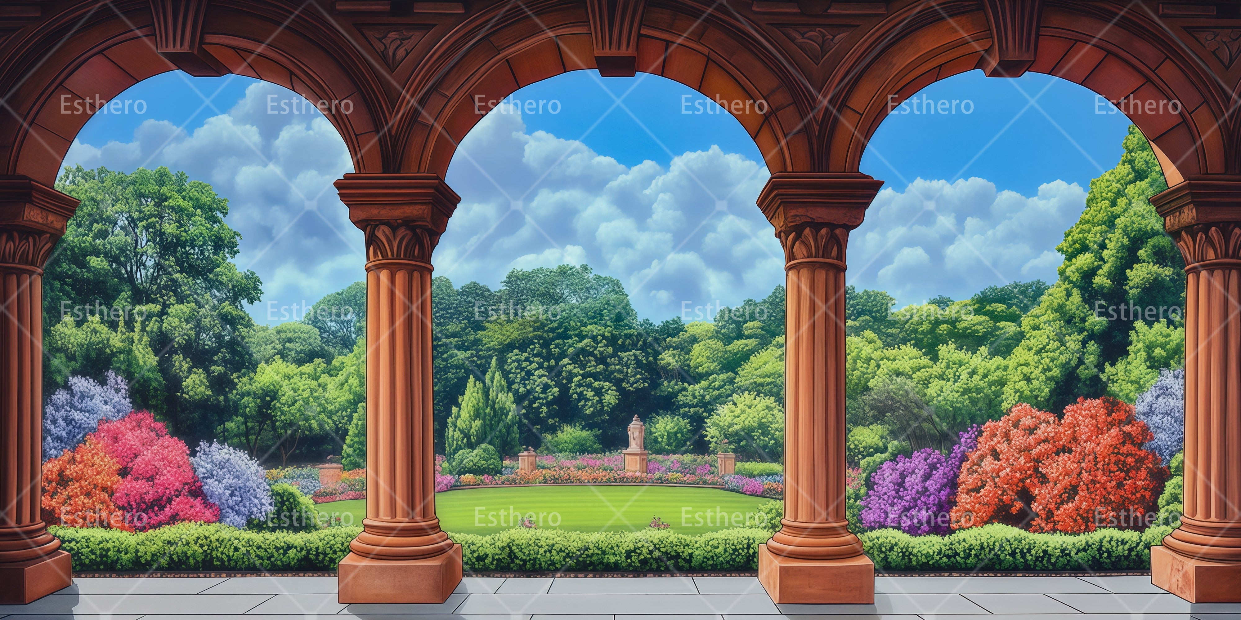 Toile de Fond Arches de Jardin Colorées pour Théâtre RR66-T15