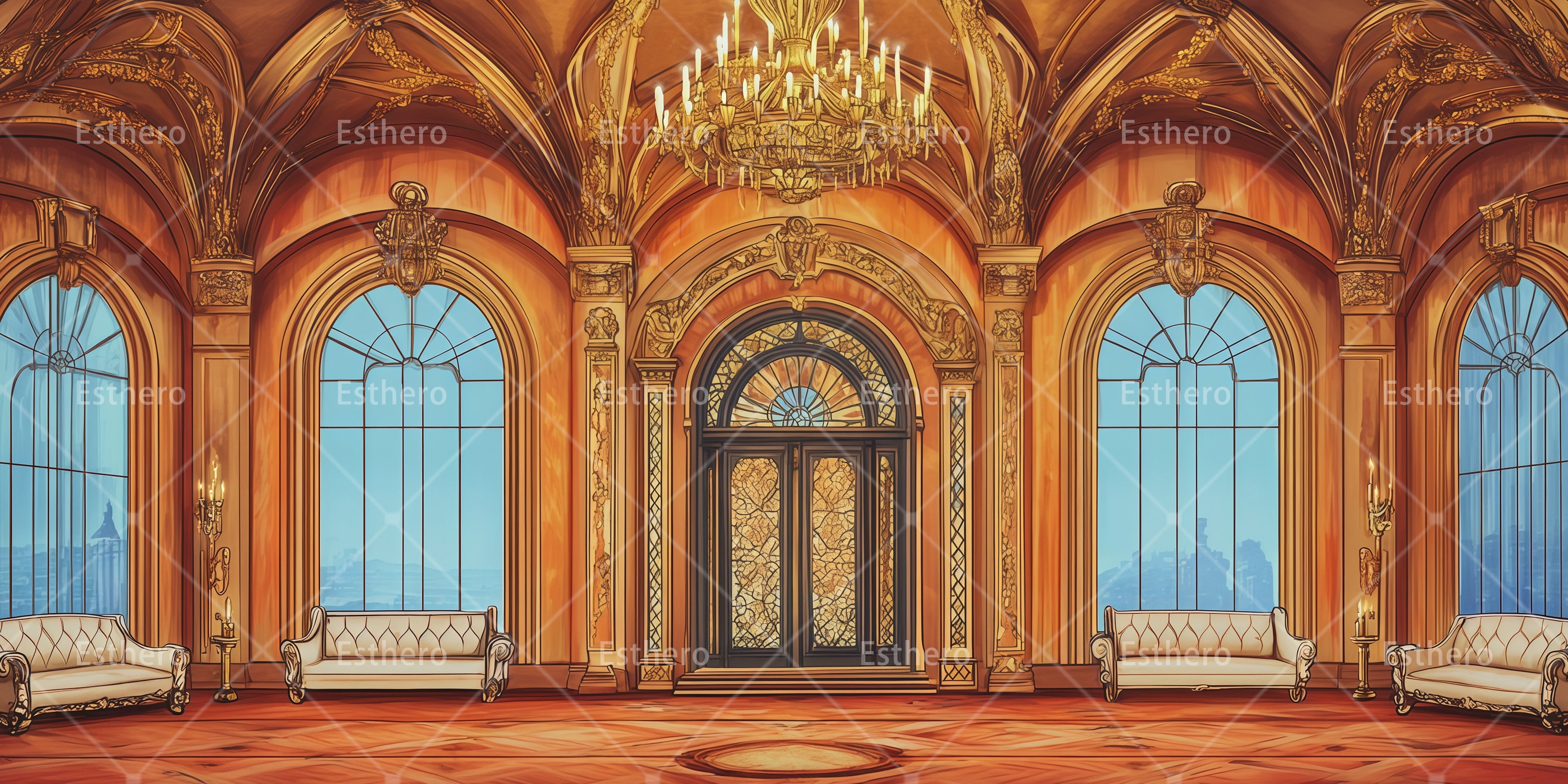 Toile de Fond Salon de Palais Doré pour Spectacle de Danse RR66-T24