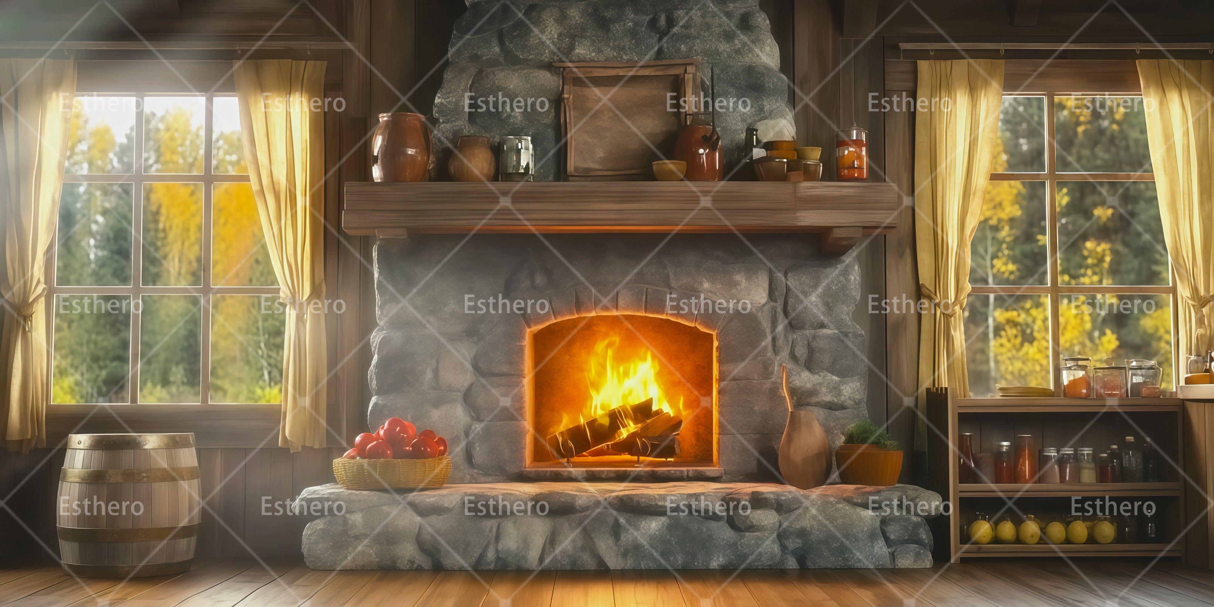 Toile de Fond Intérieur de Cabane en Bois pour Théâtre RR66-T51