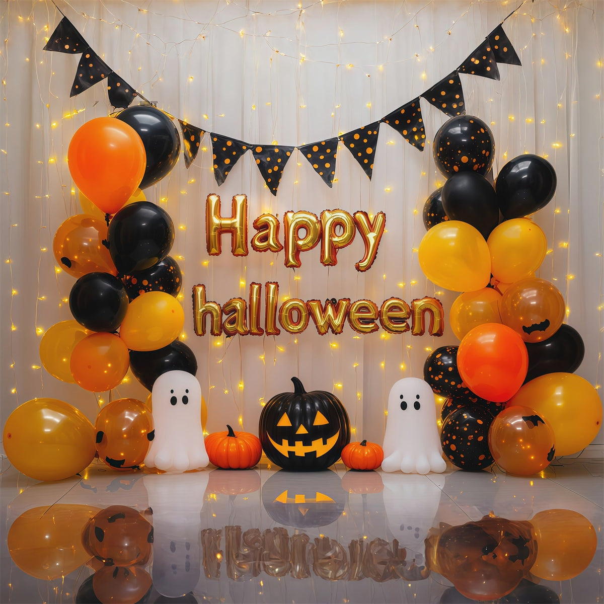 Décor De Fond Pour Fête D'HalloweenFantôme Et Ballons Orange RR67-101