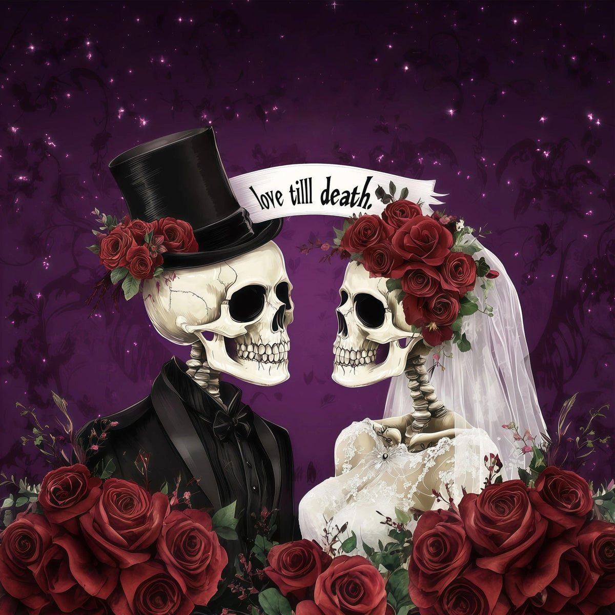 Décor De Mariage D'Halloween Couples De Squelettes Et De Roses RR67-103