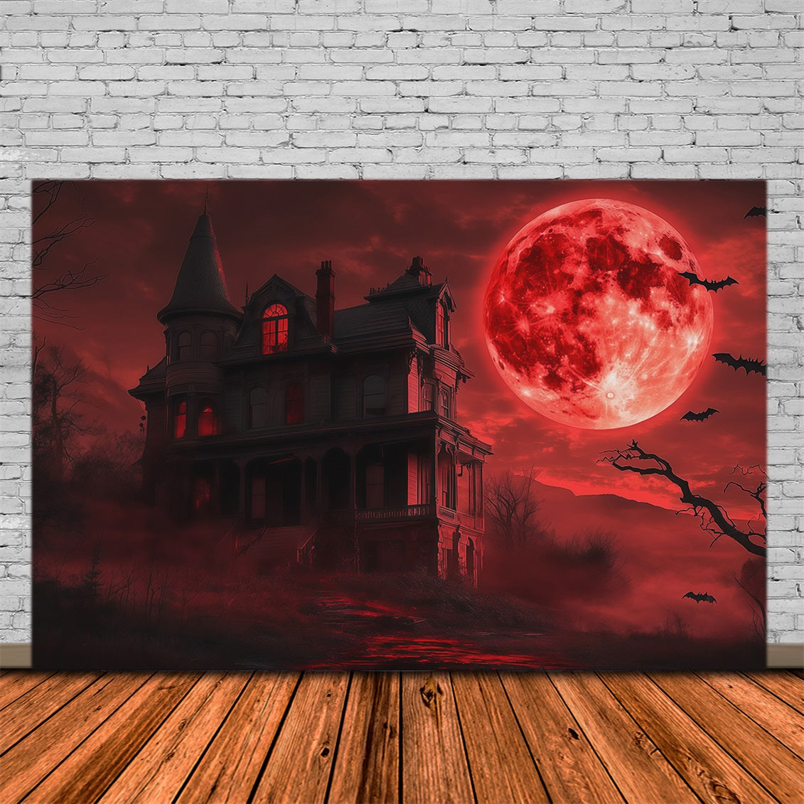 Décor De Lune D'HalloweenCiel SanglantDécor Photo De Maison Hantée Pour Halloween RR67-108