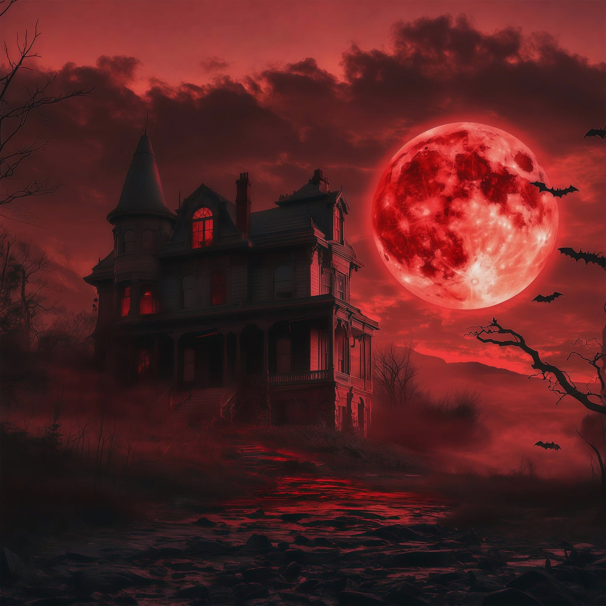 Décor De Lune D'HalloweenCiel SanglantDécor Photo De Maison Hantée Pour Halloween RR67-108