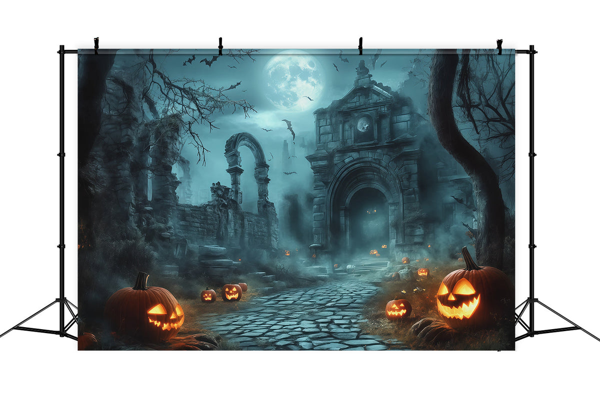 Décor Extérieur D'Halloween Pour Photos Ruines Au Clair De Lune Chemin De Citrouilles RR67-111