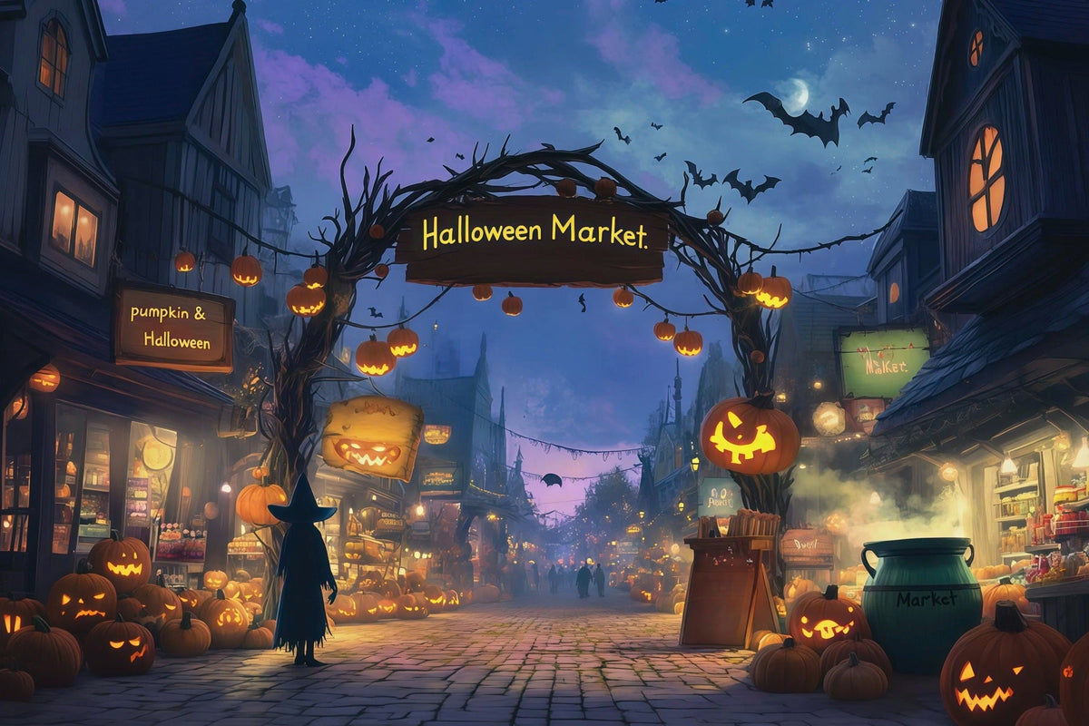 Idées De Décors Photo D'Halloween Citrouilles Marché De Sorcières Rue Des Citrouilles RR67-112