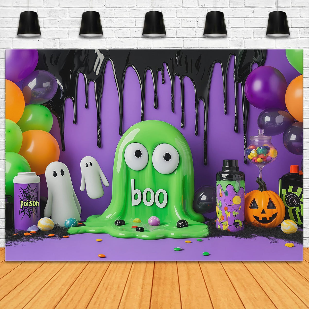 Décor Photo D'Halloween Mignon Fantôme De Slime Vert Décor De Fête D'Halloween RR67-113
