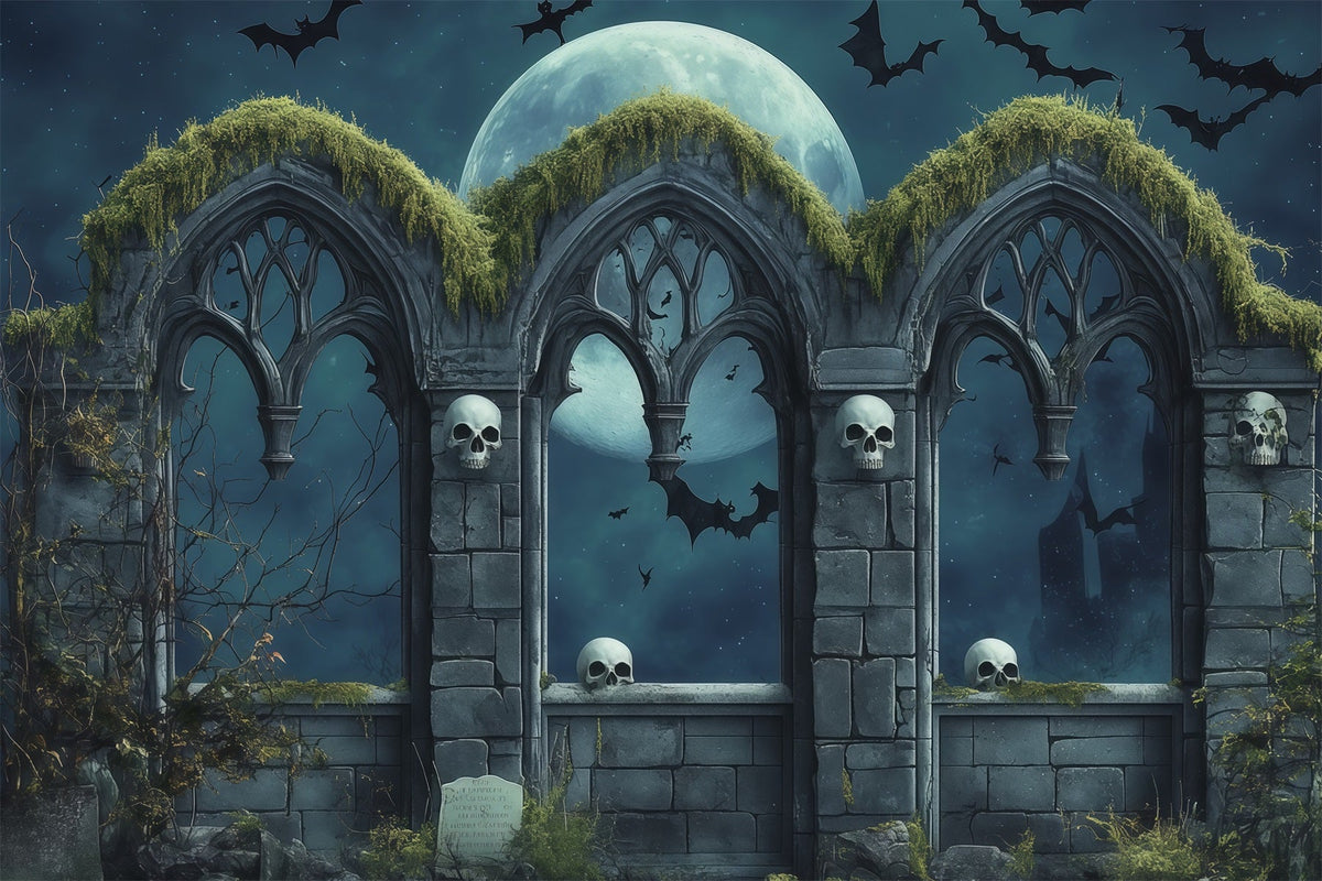Décor De Cimetière D'Halloween Personnalisé Crâne Gothique Lune Et Arches RR67-114