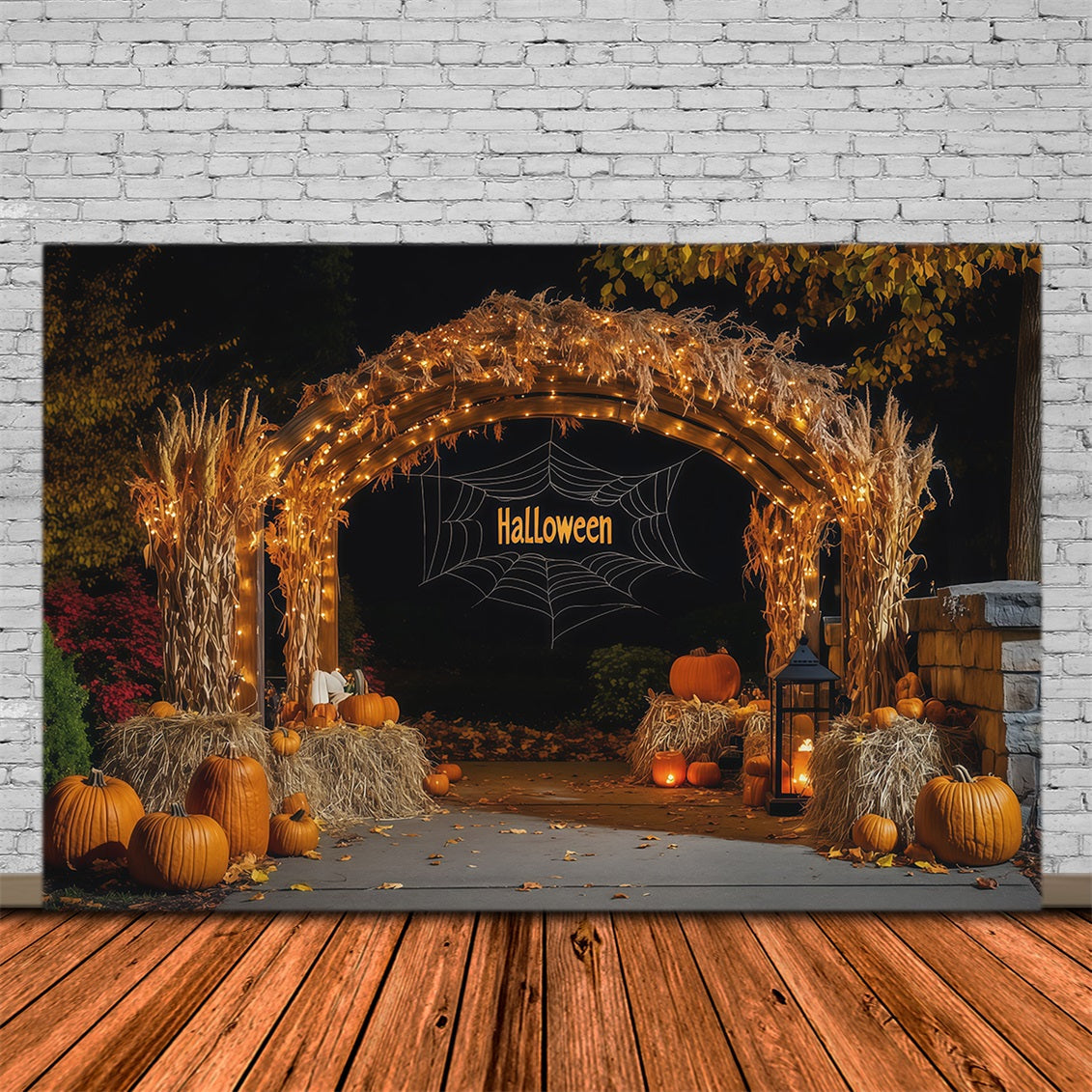 Décor D'Halloween AutomnalA rche De Citrouilles Et Foin De Récolte Décors Effrayants Pour Halloween RR67-117