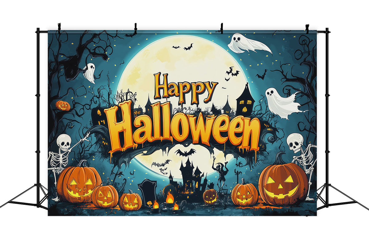 Décor De Fond Pour Photomaton Halloween Squelette Citrouille LuneFête D'Halloween RR67-120