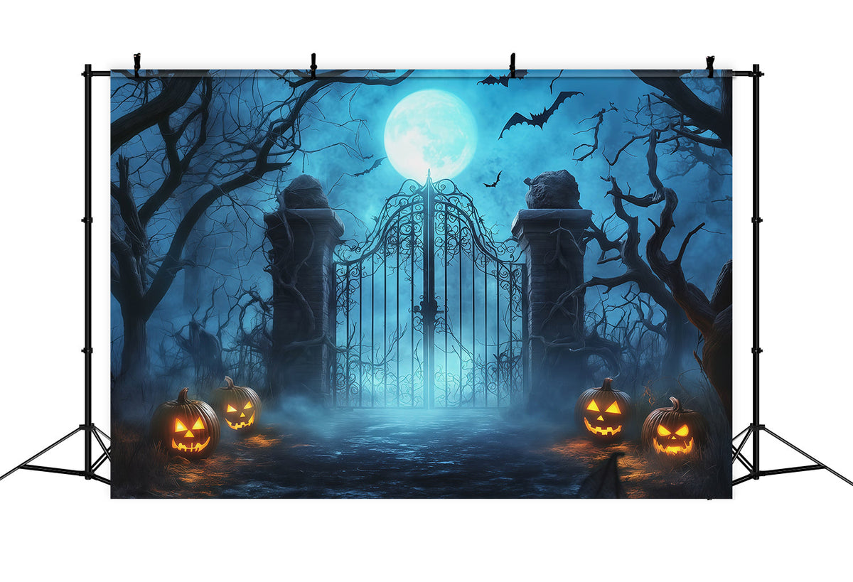 Décor D'Halloween EffrayantPorte De Cimetière Brumeuse Au Clair De Lune RR67-124