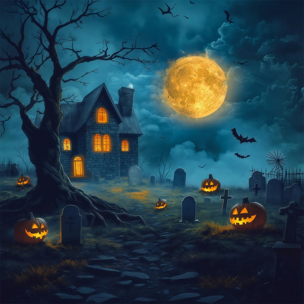 Décor De Maison D'HalloweenLune Dorée Cimetière Hanté Décor De Cimetière D'Halloween RR67-127