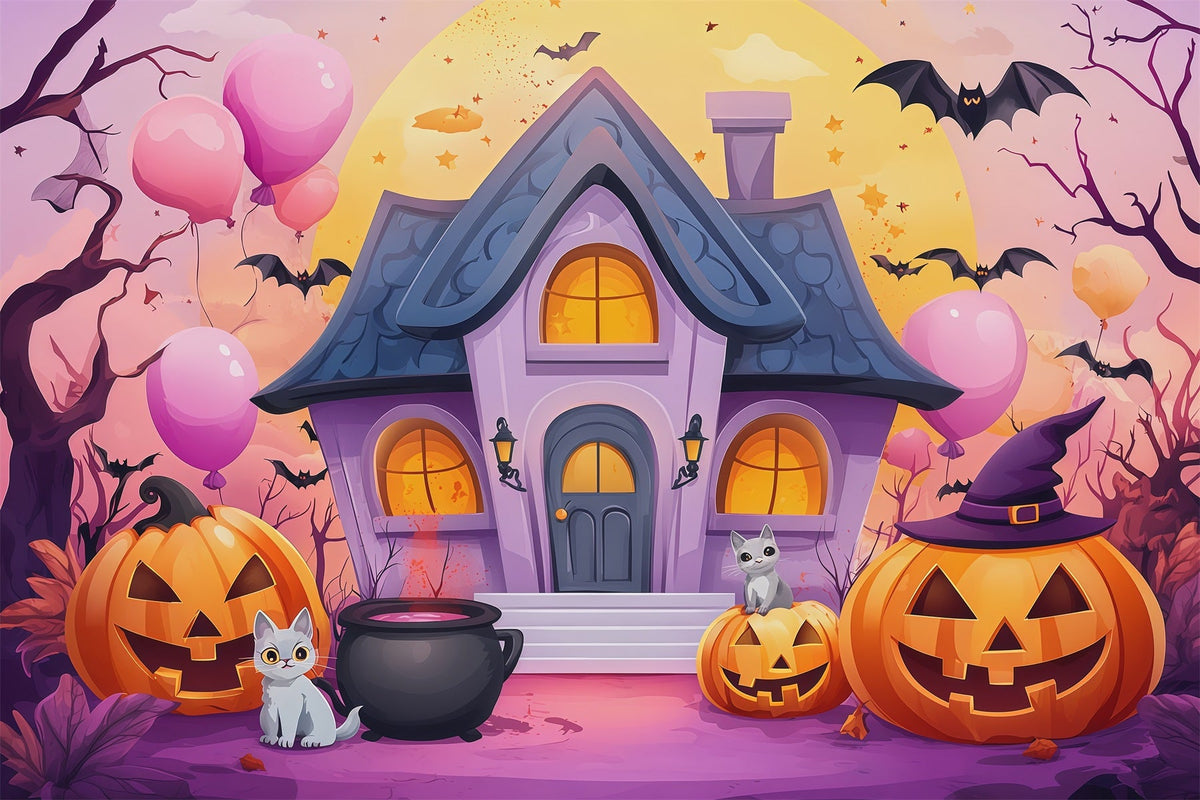 Décor Photo D'Halloween Mignon Maison Hantée Pastel Citrouilles Décor Halloween RR67-13