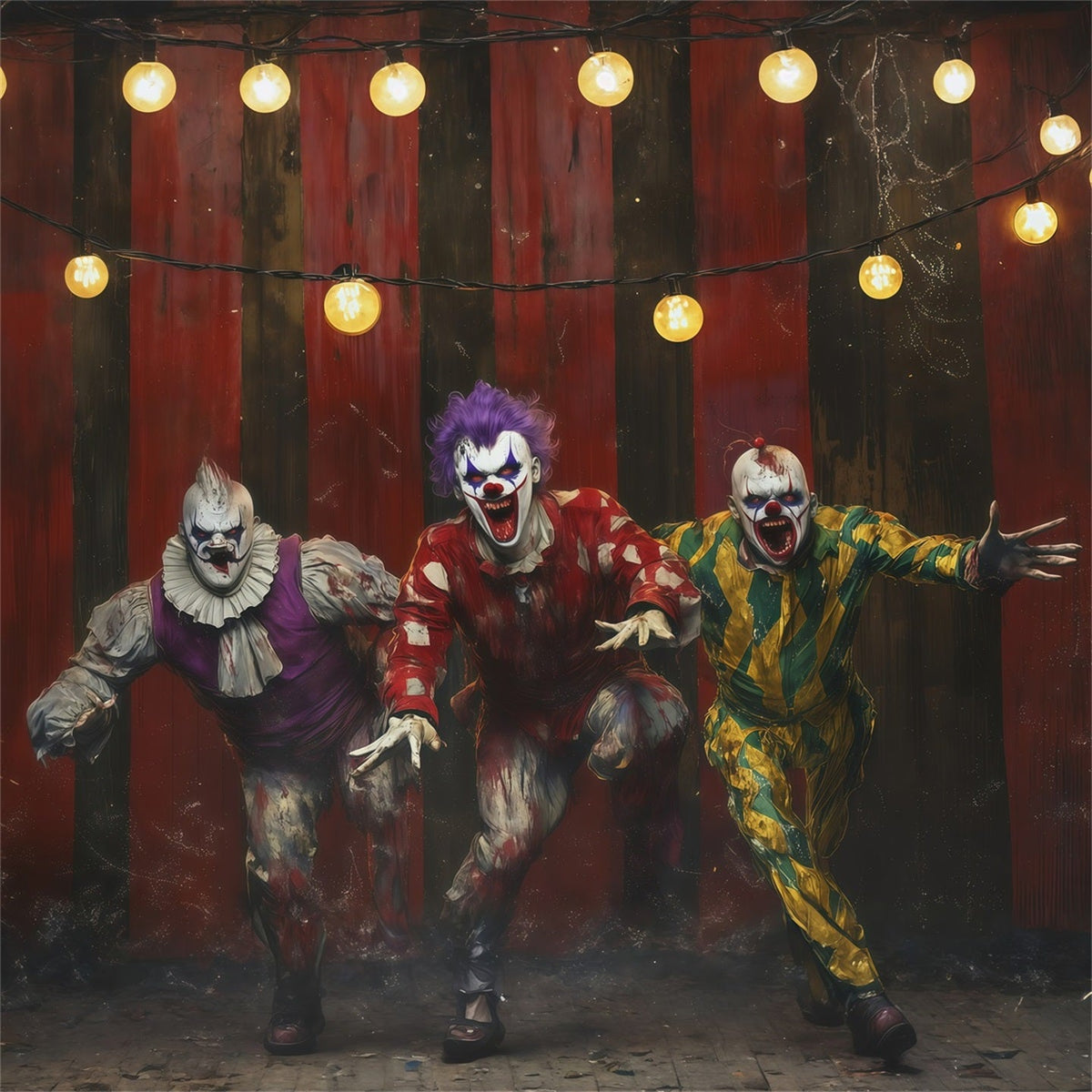 Toile De Fond D'Halloween Avec Un Trio De Clowns Terrifiants RR67-148