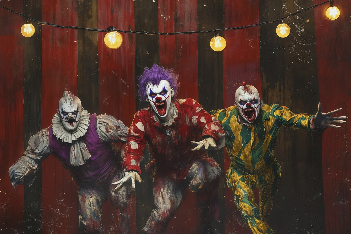 Toile De Fond D'Halloween Avec Un Trio De Clowns Terrifiants RR67-148