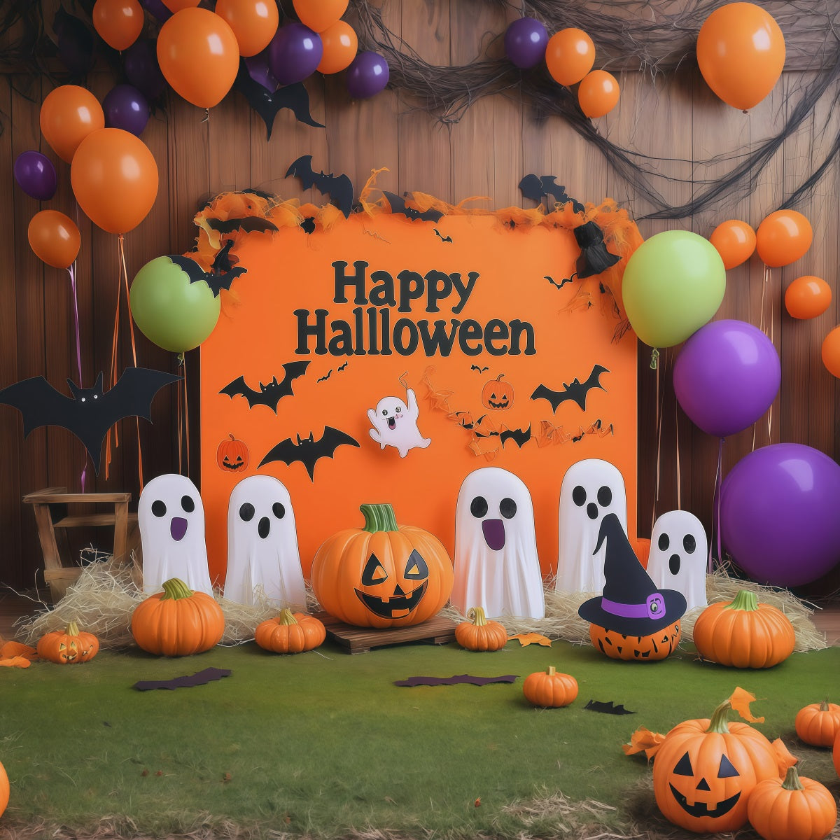 Décor De Fond Pour Fête D'Halloween Citrouille Fantôme Joyeuse RR67-150