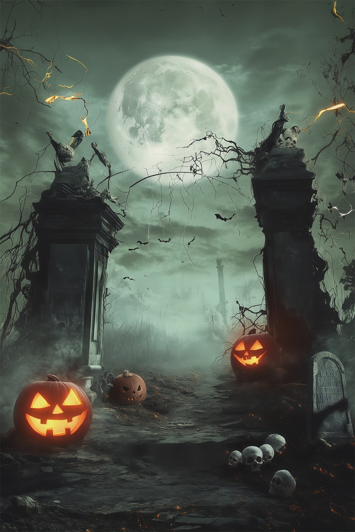 Décors Sur Le Thème D'Halloween Crâne Au Clair De Lune Citrouille PortailIdées De Décors D'Halloween RR67-154