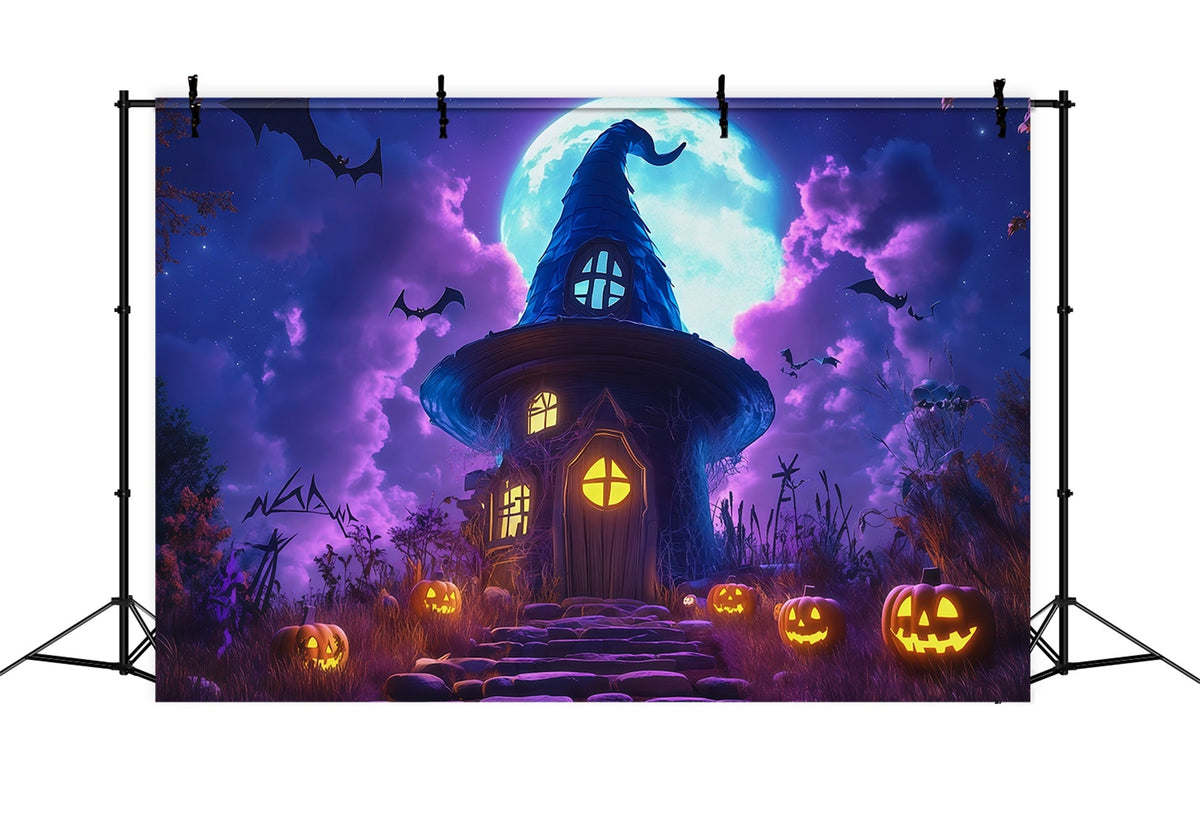 Décor De Château D'Halloween Maison De Sorcière Au Clair De Lune Citrouilles Grand Décor D'Halloween RR67-16