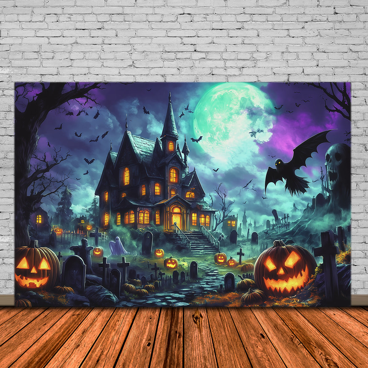 Décor D'Halloween Maison Hantée Manoir De Citrouilles Au Clair De Lune Décor De Noël Magique RR67-165