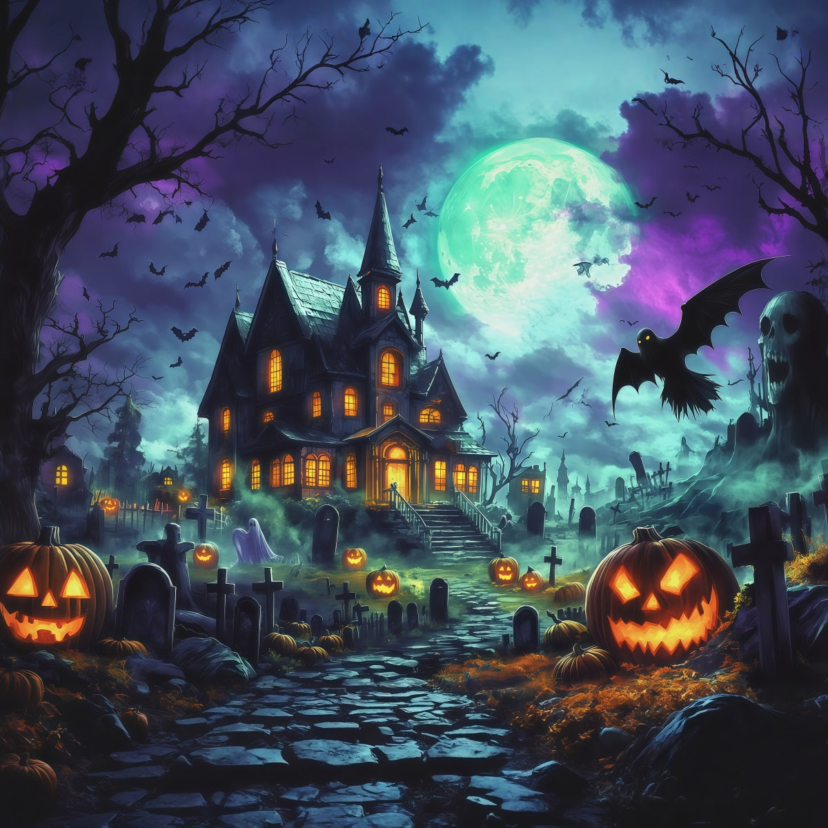 Décor D'Halloween Maison Hantée Manoir De Citrouilles Au Clair De Lune Décor De Noël Magique RR67-165