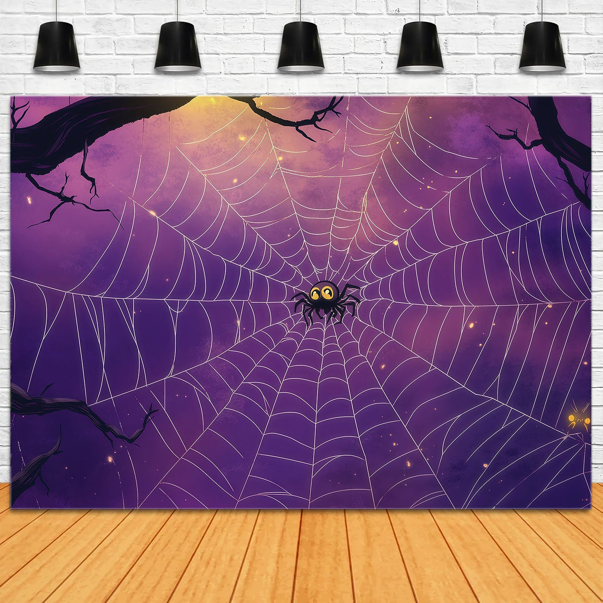 Toile De Fond Violette Au Clair De LuneToile D'Araignée Creuse Décor Photo D'Halloween À Faire Soi-Même RR67-167