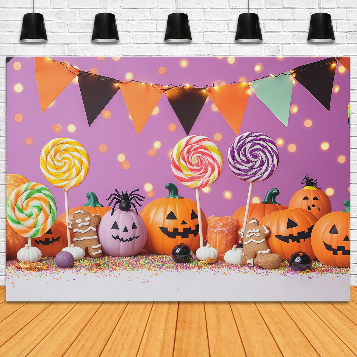 Décor De Fête Sur Le Thème Des Bonbons D'Halloween Citrouilles Et Sucettes RR67-171