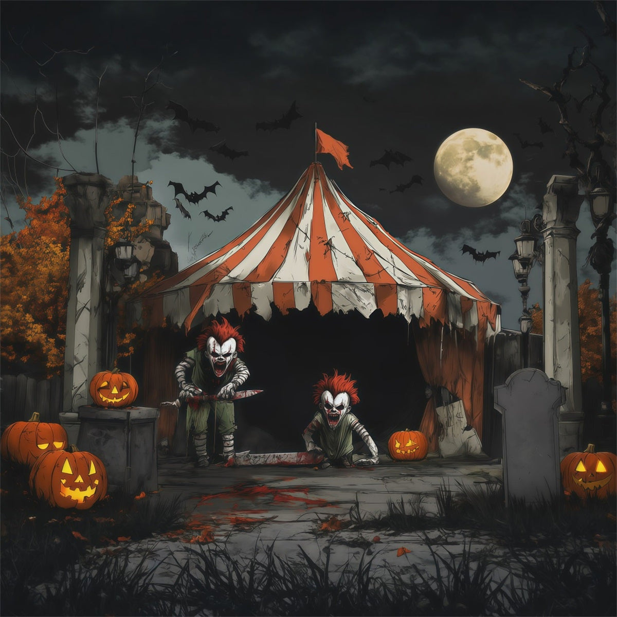 Décor De Clown Effrayant Au Clair De LuneCirque Tueur Décors Sur Le Thème D'Halloween RR67-172