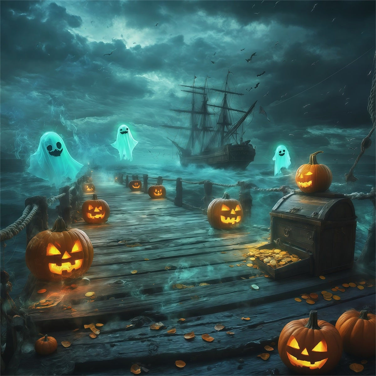 Décor De Pirates Pour Halloween Fantôme PiratePort De Citrouilles Jolis Décors D'Halloween RR67-173