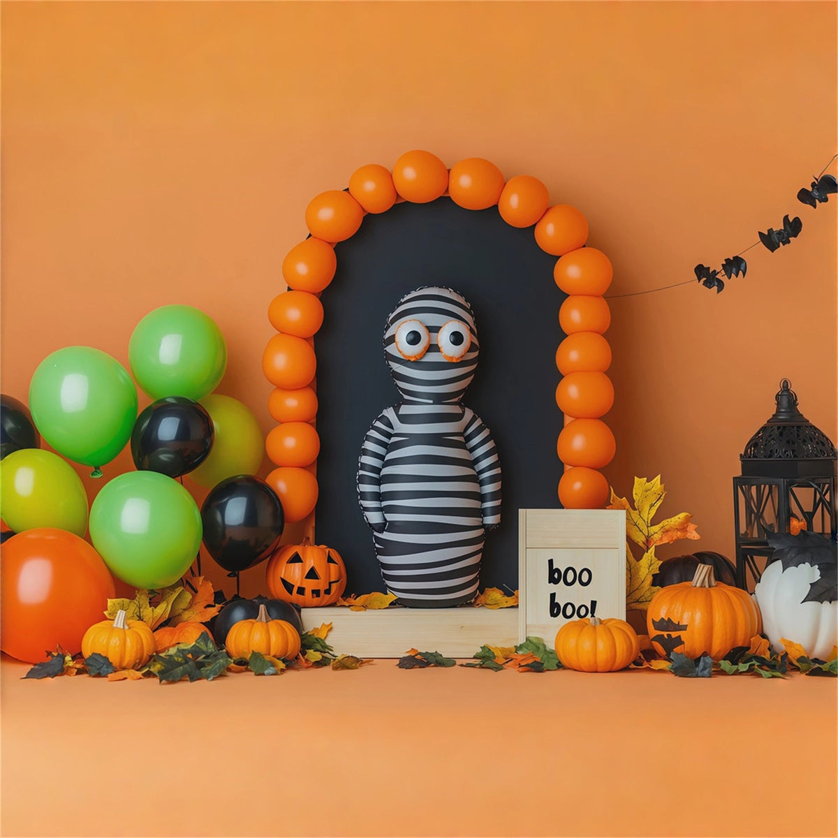 Idées De Décors De Ballons Pour Halloween Arche De Momie RayéeDécors En Carton Pour Halloween RR67-182