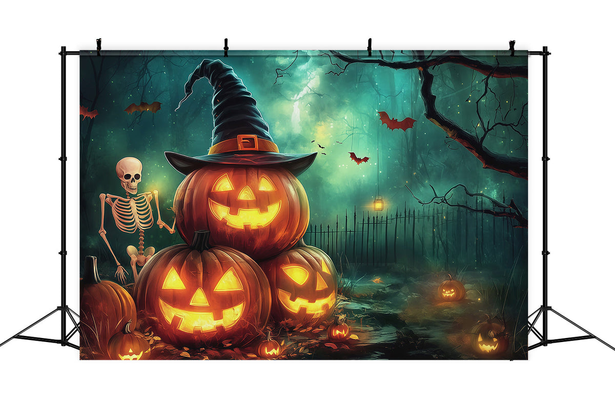 Décor De Fond Citrouille Sorcière Squelette Forêt Cabine Photo D'Halloween RR67-183
