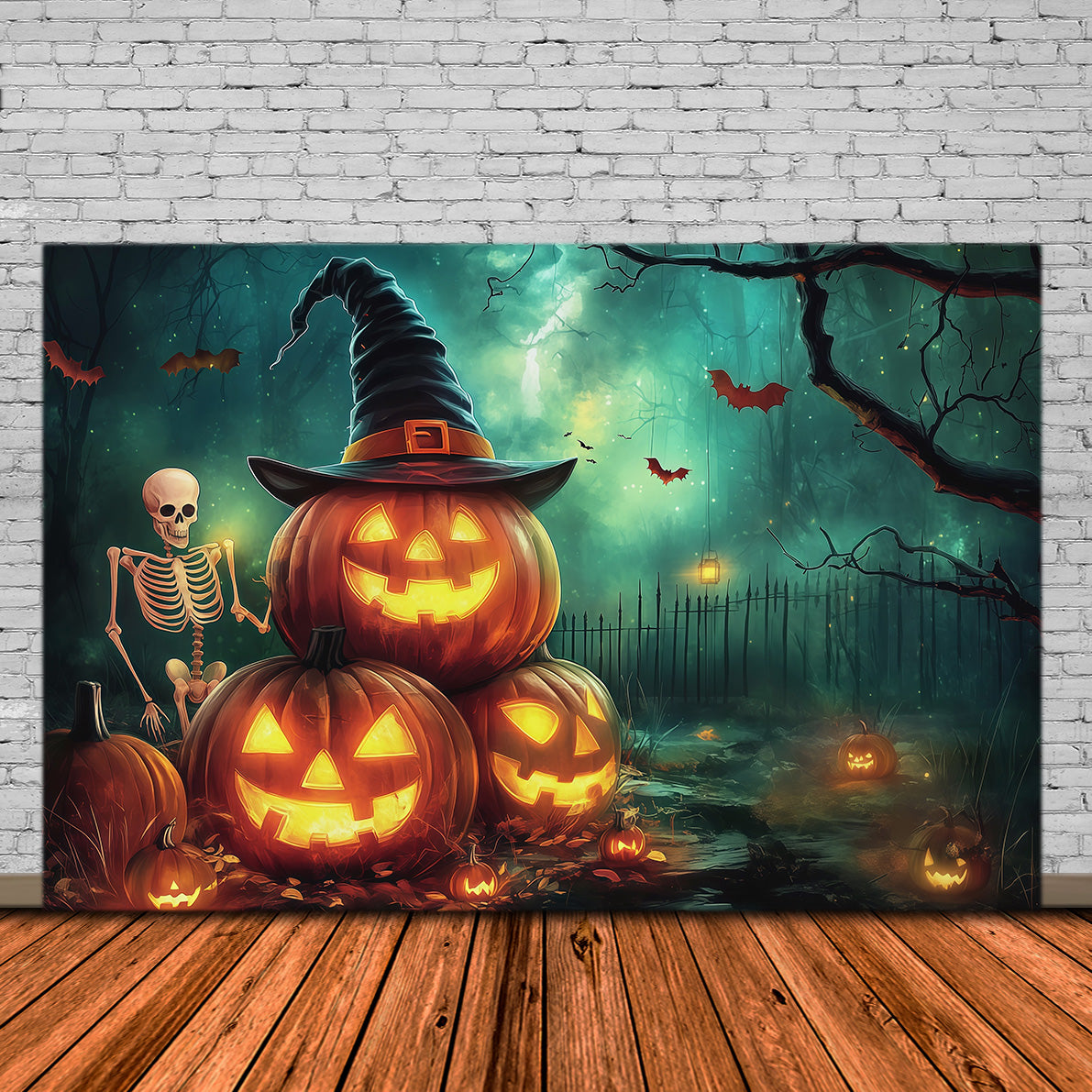 Décor De Fond Citrouille Sorcière Squelette Forêt Cabine Photo D'Halloween RR67-183