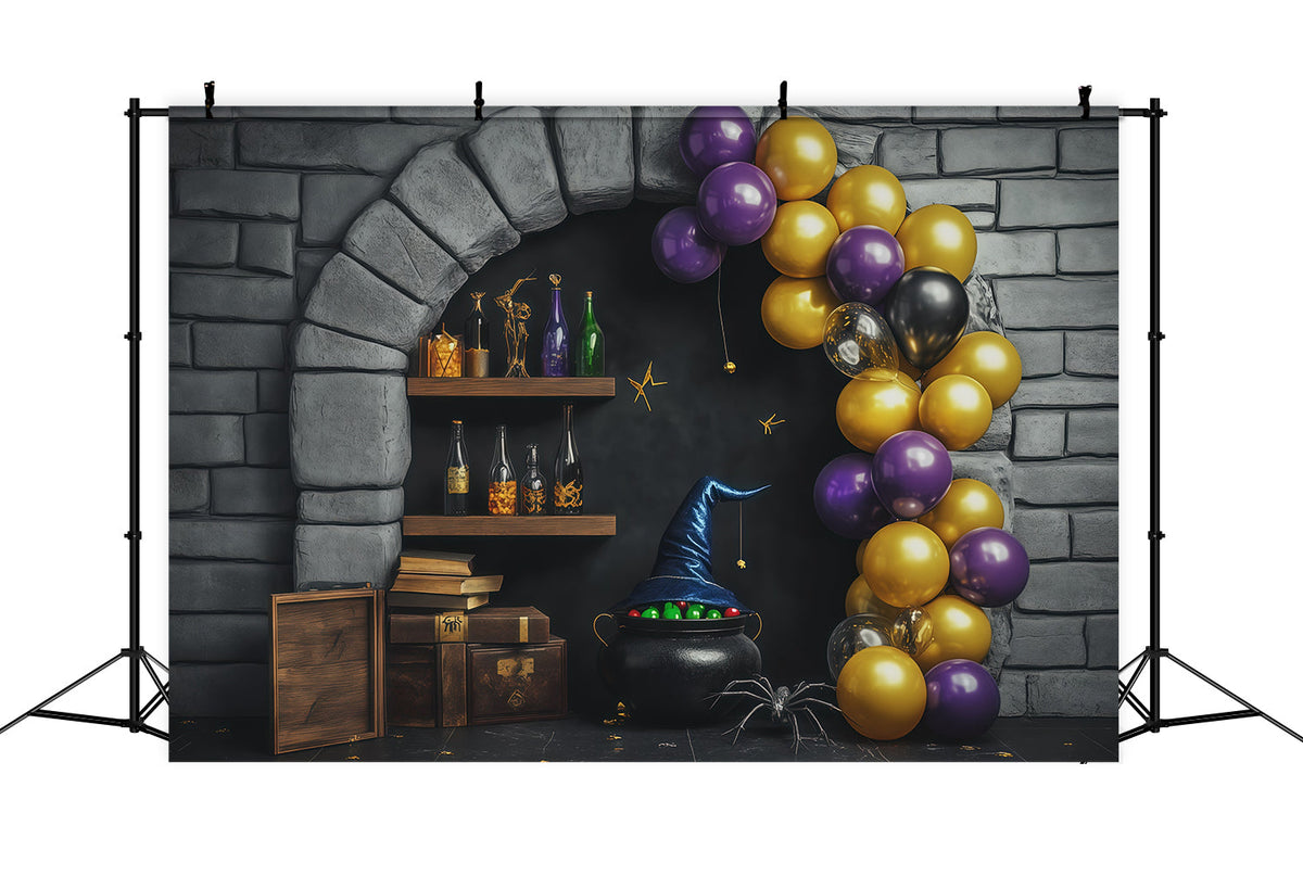 Décor De Mur En Pierre Potion De Sorcière D'Halloween Alcôve Avec Ballons Décor De Magicien RR67-193