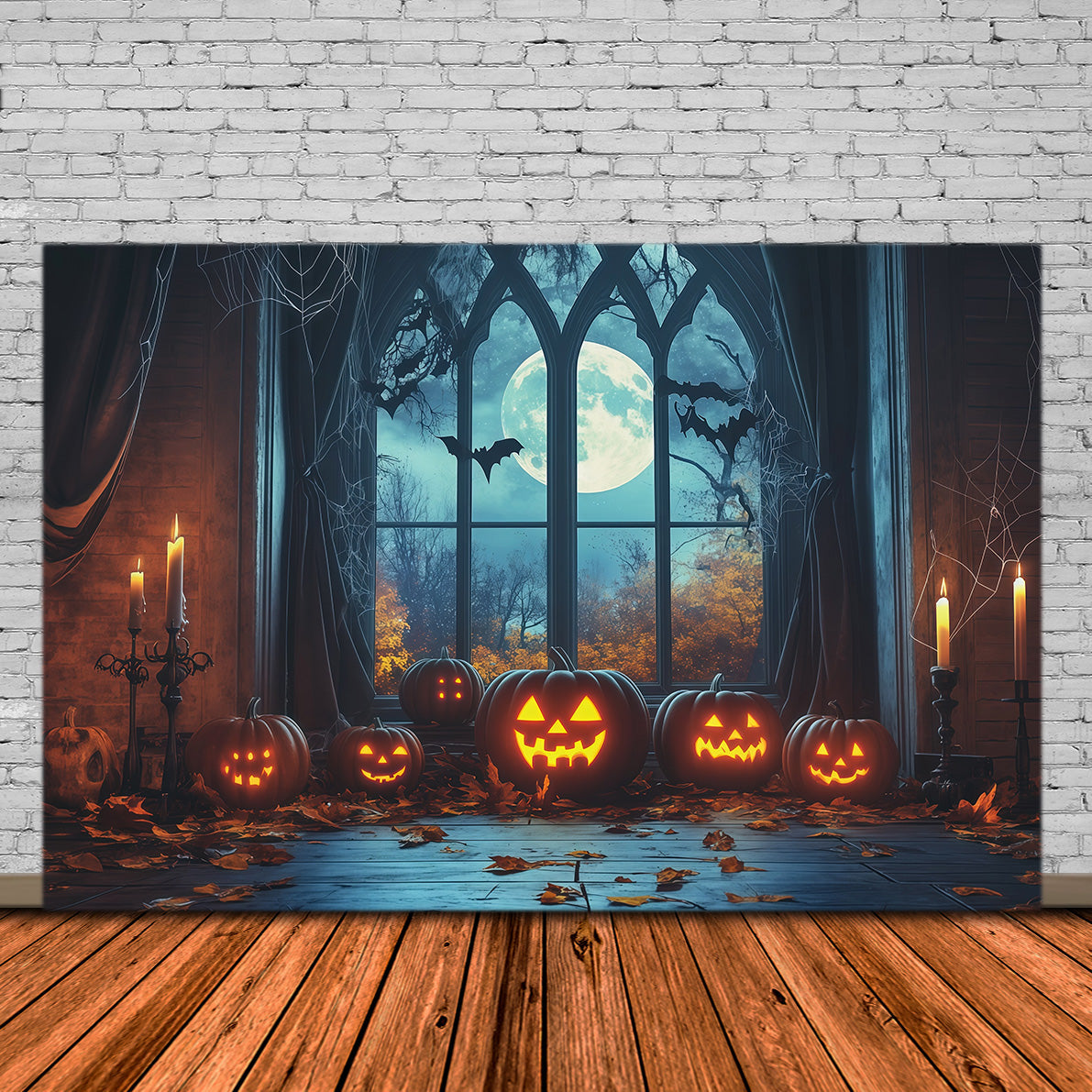 Décor D'Halloween Pour Fenêtre Style Gothique Citrouille Au Clair De Lune Arche D'Halloween RR67-195